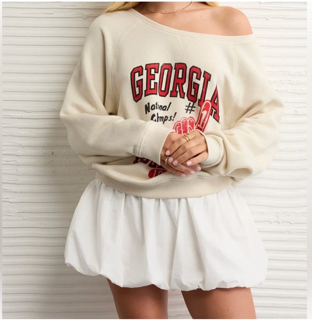American Eagle Georgia Bulldogs UGA Off Shoulder Sweatshirt Womens S NWT